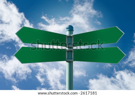 Customizable green street sign on a blue cloudy sky