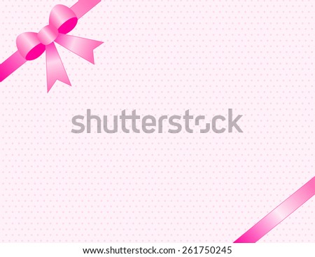 Cute baby girl arrival card /party invitation background with pink satin ribbon bow on corners