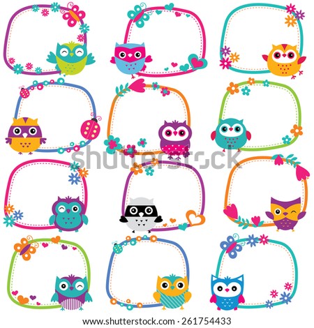cute owl frames clip art set