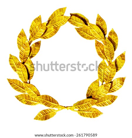 Gold laurel wreath isolated on white. Royalty-Free Stock Photo #261790589