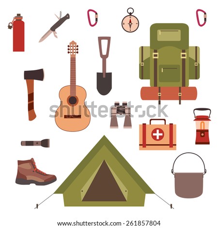 Set of camping equipment symbols and icons made in vector