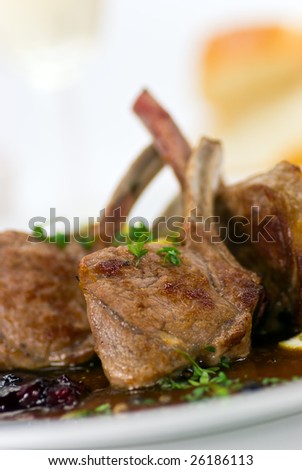 Close up picture of a roasted lamb chop-fillet- and vegetables
