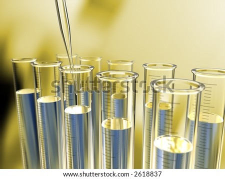 analysis test-tubes, blue liquid