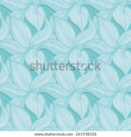 Vector creative hand-drawn abstract pattern of stylized flowers in pale blue and turquoise colors