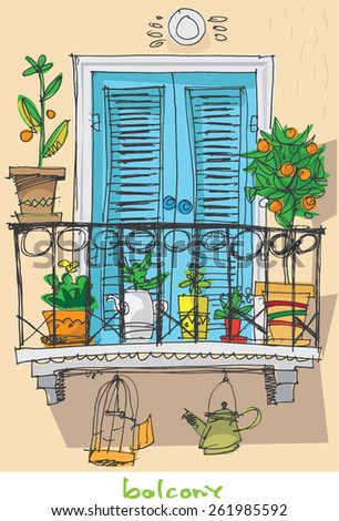 cute balcony - cartoon