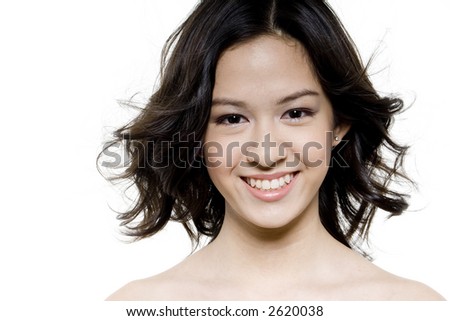 A young pretty woman with great smile on white background