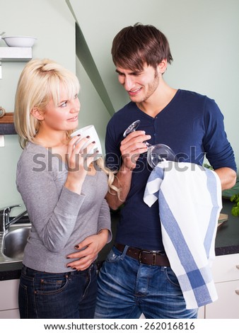 flirting couple in the kitchen