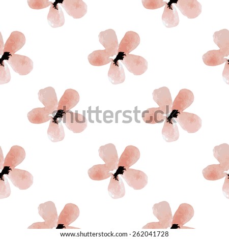 Watercolor seamless pattern with pink flowers. Used for wallpaper, pattern fills, web page background,surface textures.