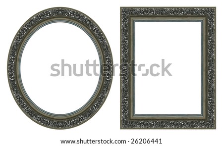 Oval and rectangular silver picture frame with a decorative pattern
