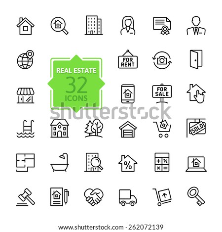Outline web icons set - Real Estate Royalty-Free Stock Photo #262072139