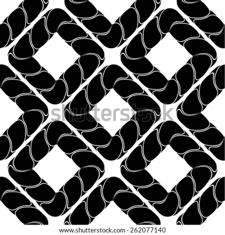 Monochrome pattern of twisted rounded elements, seamless vector background.