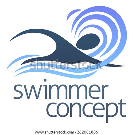 An illustration of an abstract swimmer swimming through waves concept design 