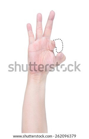 Disabled hand with dash line try to show OK sign isolated on white background.