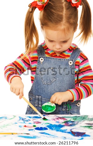 small girl paint on a white background