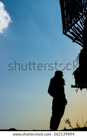 silhouette human standing on beautiful sky background