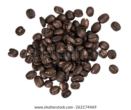 Roasted Coffee beans isolated on white background.