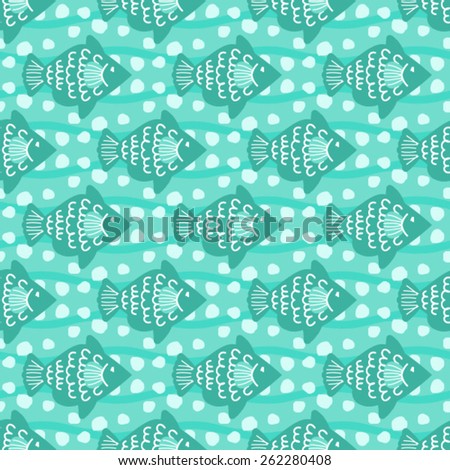Vector Seamless Fish With Wave Background Pattern