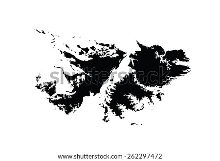 Detailed Falkland Islands map silhouette, vector map isolated on white background. High detailed silhouette illustration. Great Britain territory near Argentina coast.