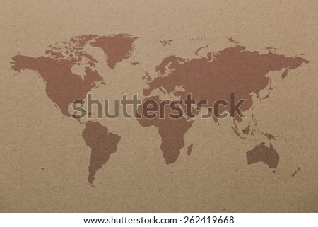 world map on brown paper sheet texture