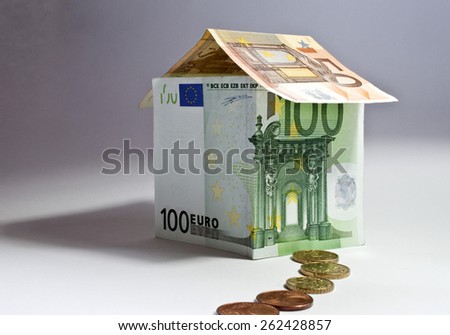 House made of euro banknotes, symbolic image