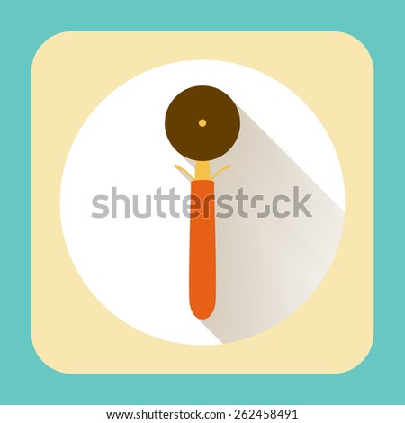 Kitchen ware pizza slicer wheel tool. Vector flat icon with long shadow