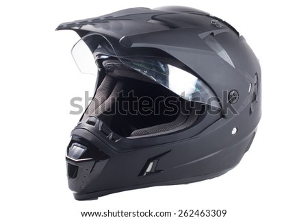 black motorcycle helmet isolated on white Royalty-Free Stock Photo #262463309