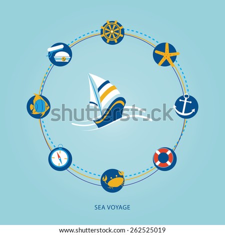 set of flat sea icons