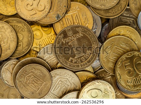 Ukrainian coins close up as background