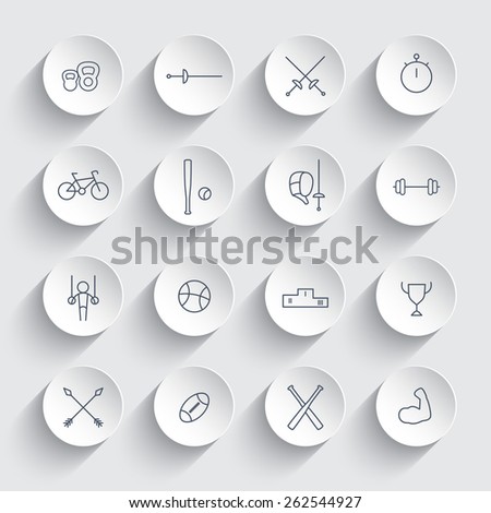 Sport line icons on round 3d shapes, vector illustration, eps10, easy to edit