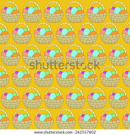 Easter vector decoration colorful background. Easter basket with colorful eggs, vector. Easter decoration, easter card pattern. Light seamless vintage pattern, illustration bright sketch pattern.