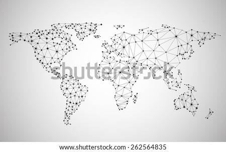 Global network mesh. Social communications background. Earth map. Vector illustration.  