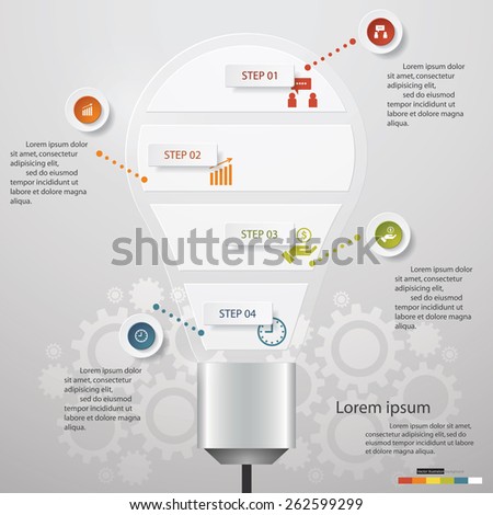 Design Business Chart 5 Steps Diagram in Light Bulb Shape. Simple&Editable Vector.