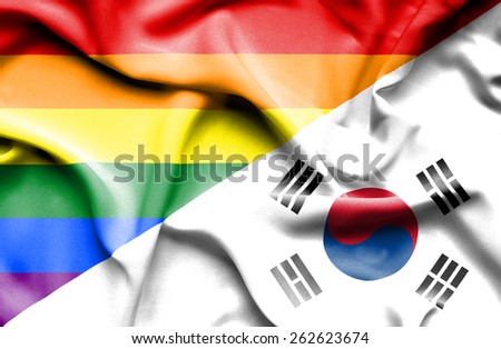Waving flag of South Korea and LGBT