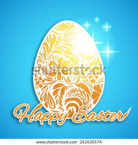 Easter egg.The main symbol of the holiday believers.Preparation for congratulations in style carpal Russian painting. Bright, saturated colors of the pattern of spring mood.Golden symbol on a blue.
