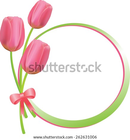 Floral blank frame with stylized pink tulips.
