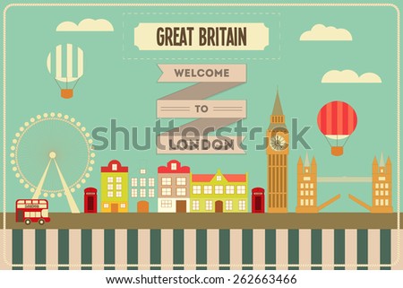London. English Postcard with British theme. Vector Illustration.