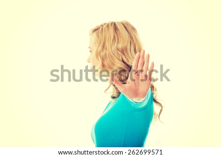 Woman expressing NO gesture with hand