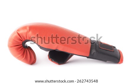 Single red and black boxing glove isolated over the white background
