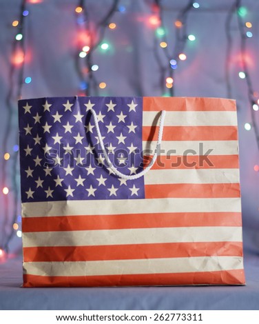 America flag on paper bag.