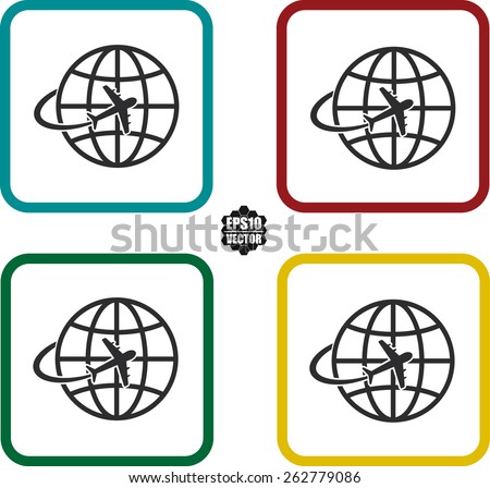 Globe, World Wide Symbol And Icons Set On White Background And Colorful Border. Vector illustration.
