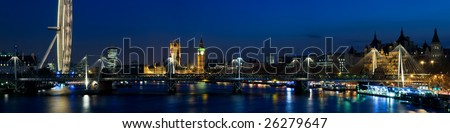 HUGE-London panoramic shot at twilight,including Big Ben and Houses of Parliament. (Stitched from multiple images.)