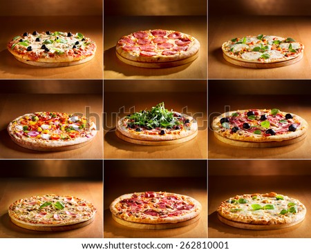 collage of various pizza 
