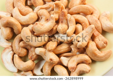 Ripe cashew nuts on plate