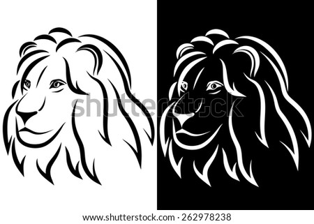 Lion head. Black and white silhouette. Logo. Vector illustration. Good for a mascot and tattoo or T-shirt graphic.