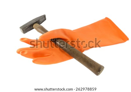hammer on a orange glove