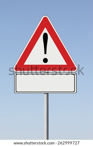 Warning road sign of risk with space for text. On blank sign you can write or insert your picture