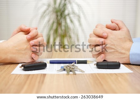 Divorce agreement. Wife and husband can not make settlement Royalty-Free Stock Photo #263038649