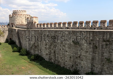 View of wall of Yedikule Fortress in Istanbul Royalty-Free Stock Photo #263051042