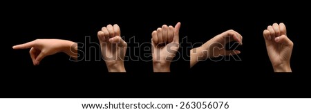 sign of word peace in sign alphabet isolated on black background