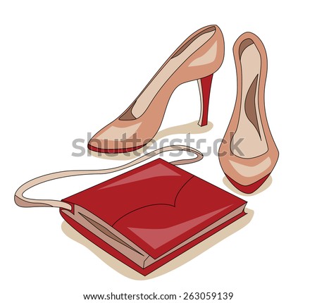 Female handbag and shoes isolated on white background. Shoes and bag.  